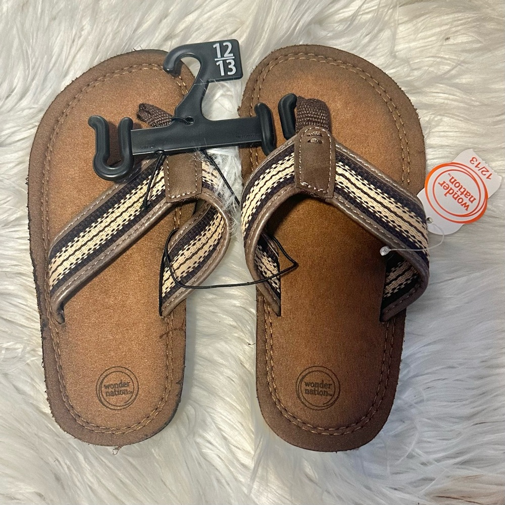 Tan Sandals with Patterned Straps